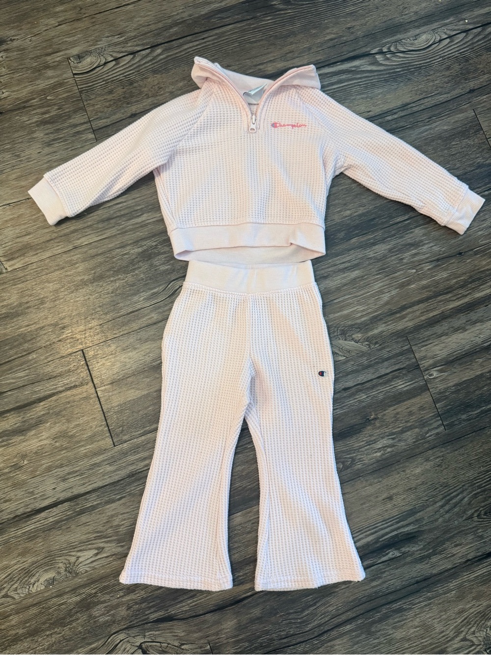 Champion Light Pink Waffle Knit Hoodie and Pants Set